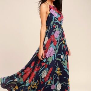Navy blue floral print maxi